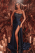 Navy Blue Beads Long Evening Dress Side Split Prom Dress - Prom Dresses