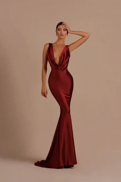 Red Elegant Champagne Mermaid Prom Dress Long Slimming