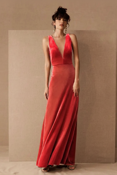Red Plus Size Evening Dress A-Line V-Neck Floor-Length Sleeveless