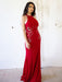 Red Evening Dress Sheath Off The Shoulder Lycra Spandex With Train Embroidered Formal Party Dresses