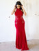 Red Evening Dress Sheath Off The Shoulder Lycra Spandex With Train Embroidered Formal Party Dresses