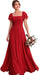 Bridelily Women's Flutter Sleeves Bridesmaid Dresses Square Neck Chiffon Maxi Dres - Red