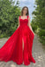 Red Front Split Sleeveless Evening Dress with Appliques