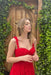 Red Front Split Sleeveless Evening Dress with Appliques