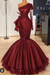 Red Glitter Mermaid Prom Dress Long Sleeves Floral Lace Party Dress - Prom Dresses