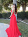 Red Halter V-Neck Evening Dress
