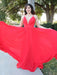 Red Halter V-Neck Evening Dress