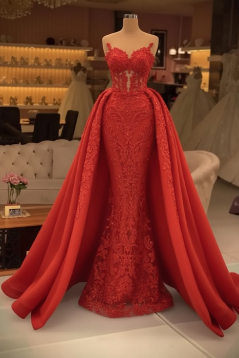 Red Chic evening dresses long lace Prom dresses - Prom Dresses