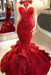 Red Mermaid Beads Prom Dresses Appliques Evening Dresses