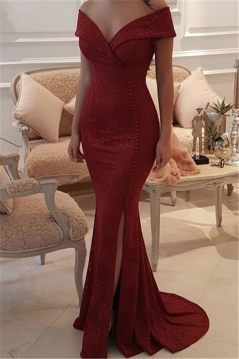 Red Mermaid Long Evening Dress Off-the-Shoulder