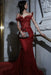Strapless Beadings Mermaid Prom Dress Black Red with Tassels