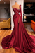 Red One Shoulder Mermaid Prom Dress Beaded with Split