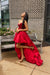 Red strapless sweetheart high-low homecoming dress with mirror