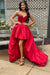 Red strapless sweetheart high-low homecoming dress with mirror