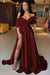 Red Off-The-Shoulder A-Line Prom Dress with Split