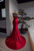 Red Pearl Strapless Prom Dress with Long Slit