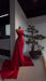 Red Pearl Strapless Prom Dress with Long Slit