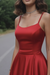 Red Aline Satin Long Prom Dresses with High Slit