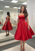 Red Strapless Sleeveless Tea Length Prom Dress