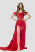 Red Satin Strapless Sleeveless Long Prom Dress with Side Slit
