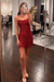 Red Spaghetti Straps Sequins Tight Short Hoco Dress with Fringes