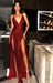 Red Sequins V-Neck Prom Dress with Slit