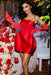 Red Short Mini Prom Dress with Gloves Knee Length Cocktail Party Dress