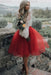 Red Simple Wedding Dress A Line Designed Neckline Lace Tulle Bridal Gowns