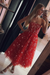 Red Spaghetti Strap Tea Length Tulle Homecoming Dress Midi Prom Dresses - Prom Dresses