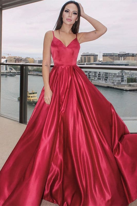 Red Spaghetti-Straps Evening Dress