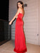 Red Spaghetti-Straps Mermaid Evening Gown