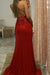 Red Spaghetti-Straps Sequined Evening Dress with Split
