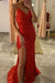 Red Spaghetti-Straps Sequined Evening Dress with Split