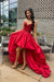 Red strapless sweetheart high-low homecoming dress with mirror