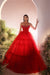 Red Strapless Tiered Bateau Neck A-line Beading Tulle Floor-Length Prom Dress