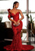 Red Stunning Sparkle Beadings Mermaid Evening Gown with Sequins - Evening Dresses