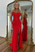 Red Sweetheart Lace Corset Mermaid Prom Dress Strapless with Split - Prom Dresses