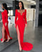 Red Sweetheart Long Sleeves Mermaid Prom Dress with Split
