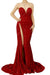 Red Sweetheart Sleeveless Sequined Prom Dress with High Slit