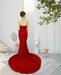 Red Sweetheart Sleeveless Sequined Prom Dress with High Slit