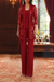 Red three-piece mother of the bride pantsuit