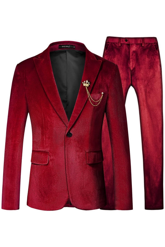 Red Velvet Two Pieces Peaked Lapel Prom Suits One Button Blazer Set Bridelily Red Velvet Two Pieces Peaked Lapel Prom Suits One Button Blazer Set Bridelily