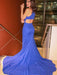 Regal Sapphire Halter Neck Mermaid Prom Gown with Daring Slit