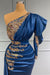 Regal Sapphire One-Shoulder Mermaid Prom Gown with Exquisite Beadwork