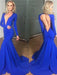 Regal Sapphire V-Neck Mermaid Gown with Elegant Long Sleeves