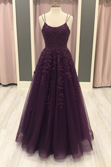 Regency A Line Lace Long Prom Dresses