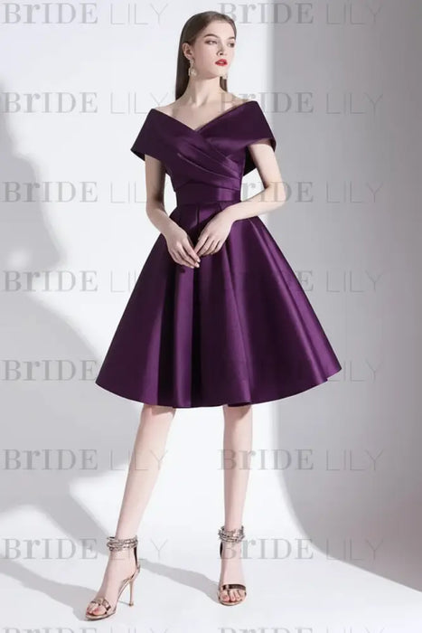 Off-Shoulder Black Cocktail Dress A-Line Satin Evening Dress-Bridelily Off-Shoulder Black Cocktail Dress A-Line Satin Evening Dress-Bridelily