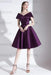Regency A-Line V-Neck Knee-Length Short Sleeves Pleated Satin Cocktail Dress 