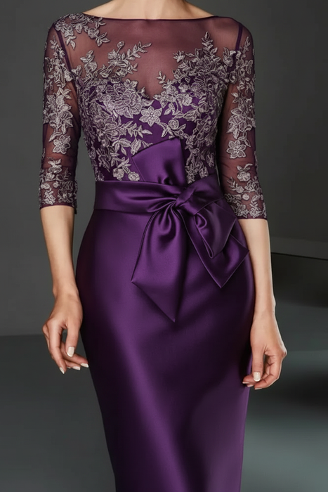 Regency Bateau 3/4 Long Sleeves Satin Mother of the Bride Dresses with Lace - Prom Dresses