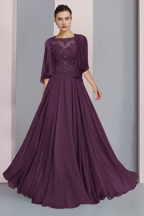 Regency Floor-Length A-Line Mother of the Bride Dress with Princess Scoop Neckline